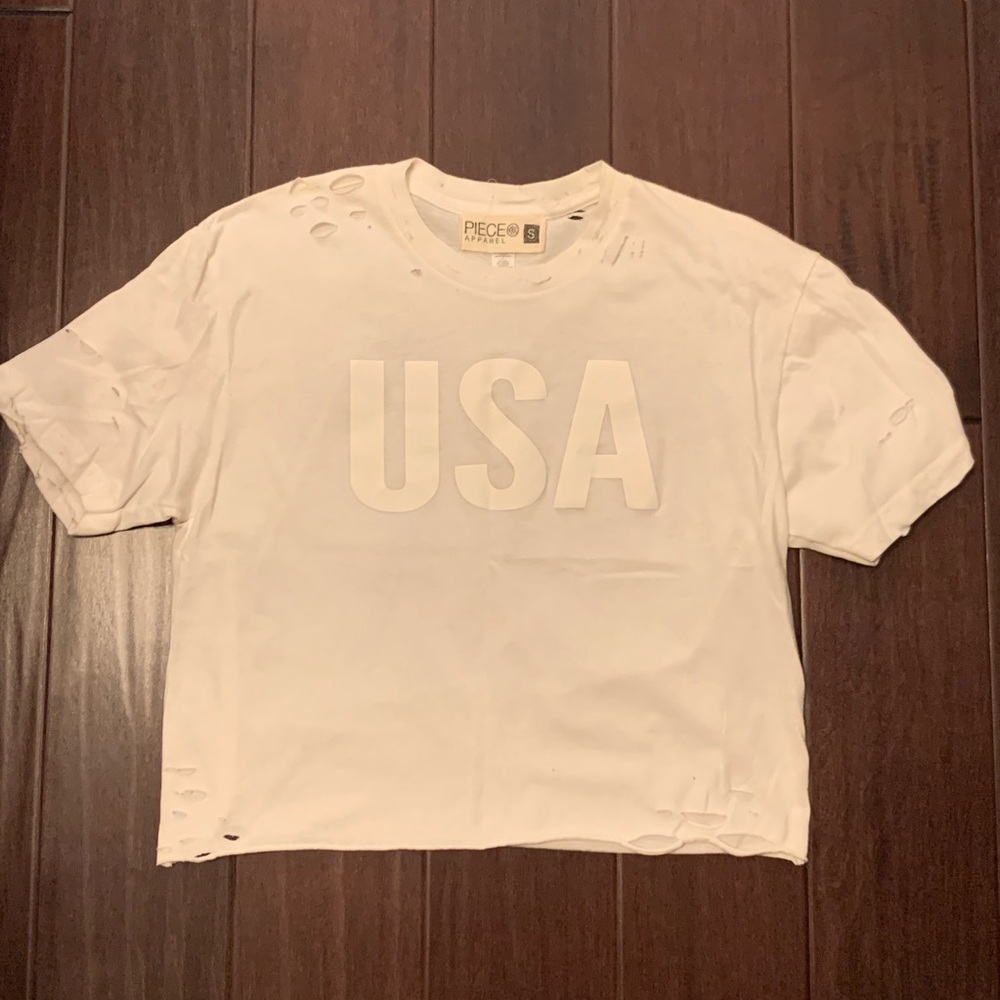 USA COLOR BLOCK CROPPED T-SHIRT